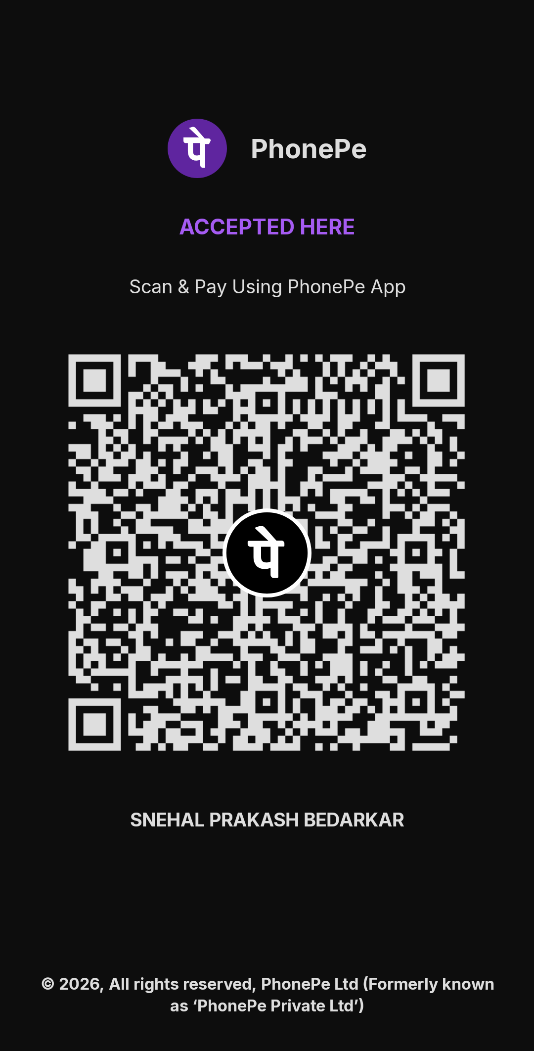 Vedikashram donation QR code
